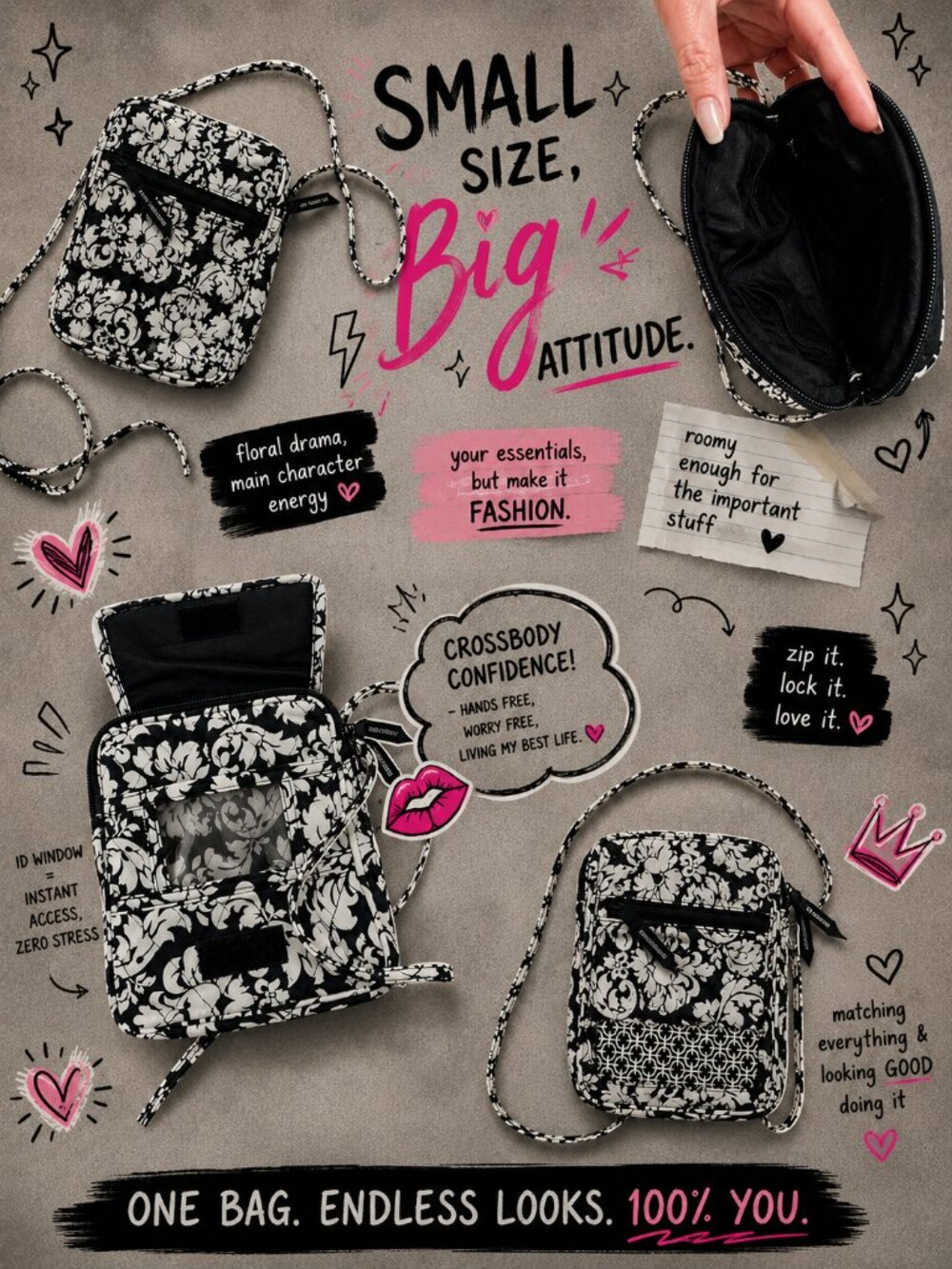 New Direction Black & White Floral Crossbody Bag